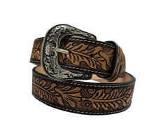 Personalizable Genuine Leather Western Belt Hand Tooled and Hand Painted Belt  with Removable Buckle 30HQ002