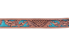 Genuine Leather Western Hand Tooled and Hand Painted Floral Belt  with Removable Buckle 30HQ001