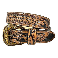 Genuine Leather Western Hand Tooled and Hand Painted Floral Belt  with Removable Buckle 30HQ003