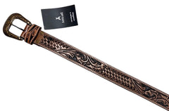 Genuine Leather Western Hand Tooled and Hand Painted Floral Belt  with Removable Buckle 30HQ003