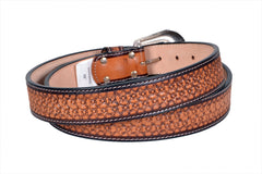 Genuine Leather Western Hand Tooled and Hand Painted Floral Belt  with Removable Buckle 30HQ005