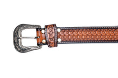 Genuine Leather Western Hand Tooled and Hand Painted Floral Belt  with Removable Buckle 30HQ005