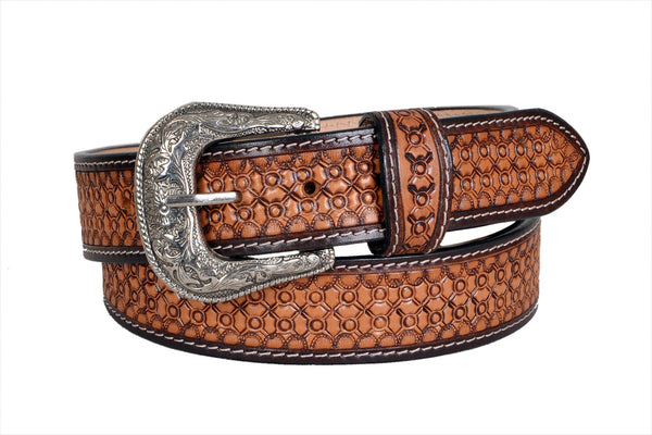 Genuine Leather Western Hand Tooled and Hand Painted Floral Belt  with Removable Buckle 30HQ005