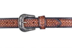 Genuine Leather Western Hand Tooled and Hand Painted Floral Belt  with Removable Buckle 30HQ005