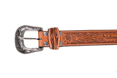 Genuine Leather Western Hand Tooled and Hand Painted Floral Belt  with Removable Buckle 30HQ007