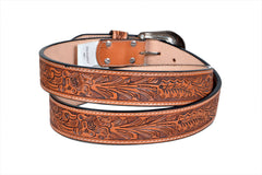 Genuine Leather Western Hand Tooled and Hand Painted Floral Belt  with Removable Buckle 30HQ007