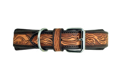 Western Style Beaded and Tooled Leather Dog Collar With Padded Soft Lining 10AB025