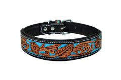 Western Style Hand Tooled Hand Finished Leather Dog Collar With Padded Soft Lining 10AB102