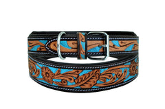 Western Style Hand Tooled Hand Finished Leather Dog Collar With Padded Soft Lining 10AB102