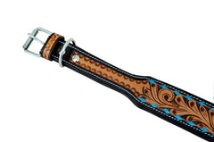 Western Style Hand Tooled Hand Finished Leather Dog Collar With Padded Soft Lining 10AB103