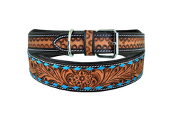 Western Style Hand Tooled Hand Finished Leather Dog Collar With Padded Soft Lining 10AB103