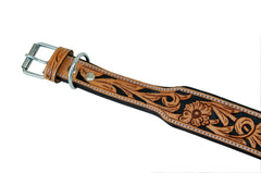 Western Style Hand Tooled Hand Finished Leather Dog Collar With Padded Soft Lining 10AB105