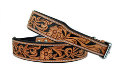 Western Style Hand Tooled Hand Finished Leather Dog Collar With Padded Soft Lining 10AB105