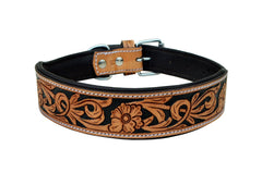 Western Style Hand Tooled Hand Finished Leather Dog Collar With Padded Soft Lining 10AB105