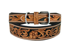 Western Style Hand Tooled Hand Finished Leather Dog Collar With Padded Soft Lining 10AB105