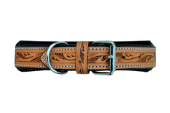 Western Style Hand Tooled Hand Finished Leather Dog Collar With Padded Soft Lining 10AB106