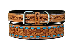 Western Style Hand Tooled Hand Finished Leather Dog Collar With Padded Soft Lining 10AB106