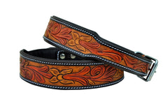 Western Style Hand Tooled Hand Finished Leather Dog Collar With Padded Soft Lining 10AB108