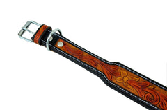 Western Style Hand Tooled Hand Finished Leather Dog Collar With Padded Soft Lining 10AB108