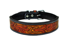 Western Style Hand Tooled Hand Finished Leather Dog Collar With Padded Soft Lining 10AB108