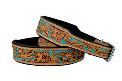 Western Style Hand Tooled Hand Finished Leather Dog Collar With Padded Soft Lining 10AB109