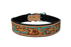 Western Style Hand Tooled Hand Finished Leather Dog Collar With Padded Soft Lining 10AB109