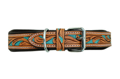 Western Style Hand Tooled Hand Finished Leather Dog Collar With Padded Soft Lining 10AB109