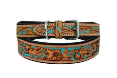 Western Style Hand Tooled Hand Finished Leather Dog Collar With Padded Soft Lining 10AB109