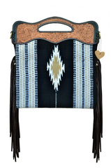 Personalizable Genuine Leather and Saddle Blanket Shoulder Bag with Hand Tooled Strap and Hand tooled Handle 20AB006