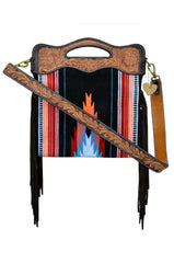 Personalizable Genuine Leather and Saddle Blanket Shoulder Bag with Hand Tooled Strap and Hand tooled Handle 20AB002