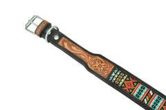 Western Style Beaded and Tooled Leather Dog Collar With Padded Soft Lining 10AB024