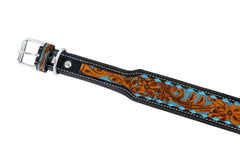 Western Style Hand Tooled Hand Finished Leather Dog Collar With Padded Soft Lining 10AB110