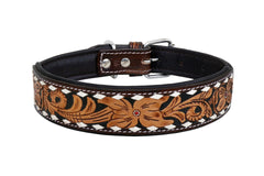 Western Style Hand Tooled Hand Finished Leather Dog Collar With Padded Soft Lining 10AB112