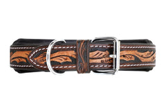 Western Style Hand Tooled Hand Finished Leather Dog Collar With Padded Soft Lining 10AB112