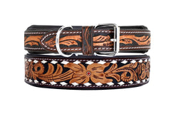 Western Style Hand Tooled Hand Finished Leather Dog Collar With Padded Soft Lining 10AB112