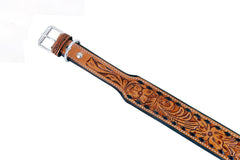 Western Style Hand Tooled Hand Finished Leather Dog Collar With Padded Soft Lining 10AB114