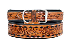 Western Style Hand Tooled Hand Finished Leather Dog Collar With Padded Soft Lining 10AB114