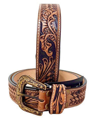 Genuine Leather Western Hand Tooled and Hand Painted Floral Belt  with Removable Buckle 30HQ003