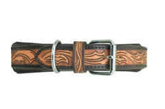 Western Style Beaded and Tooled Leather Dog Collar With Padded Soft Lining 10AB024