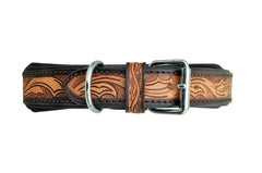 Western Style Beaded and Tooled Leather Dog Collar With Padded Soft Lining 10AB026