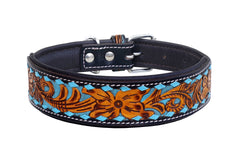 Western Style Hand Tooled Hand Finished Leather Dog Collar With Padded Soft Lining 10AB110