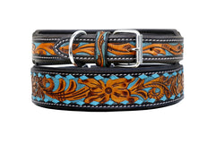 Western Style Hand Tooled Hand Finished Leather Dog Collar With Padded Soft Lining 10AB110