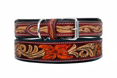 Western Style Hand Tooled Hand Finished Leather Dog Collar With Padded Soft Lining 10AB111