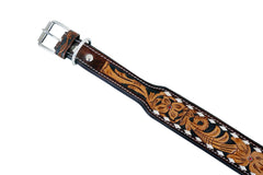 Western Style Hand Tooled Hand Finished Leather Dog Collar With Padded Soft Lining 10AB112