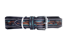 Western Style Hand Tooled Hand Finished Leather Dog Collar With Padded Soft Lining 10AB113