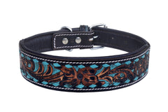 Western Style Hand Tooled Hand Finished Leather Dog Collar With Padded Soft Lining 10AB113