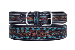 Western Style Hand Tooled Hand Finished Leather Dog Collar With Padded Soft Lining 10AB113