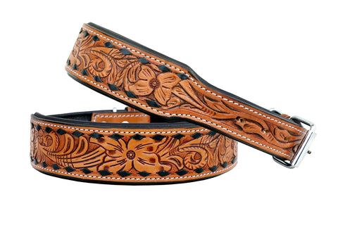 Western Style Hand Tooled Hand Finished Leather Dog Collar With Padded Soft Lining 10AB114