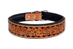 Western Style Hand Tooled Hand Finished Leather Dog Collar With Padded Soft Lining 10AB114