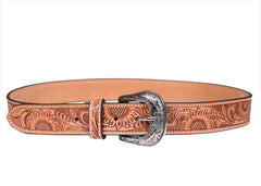 Genuine Leather Western Hand Tooled and Hand Painted Sun Flower design Floral Belt  with Removable Buckle 30WE001